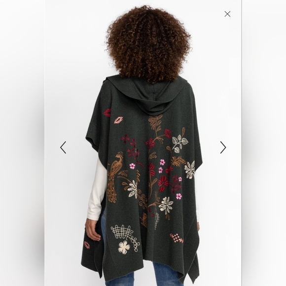 Johnny Was Sweaters - Johnny Was ZuZu Cape Floral Bird Embroidered Wool Cashmere Duster Sweater Hood​​